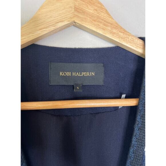 NEW Kobi Halperin Aster Embroidered Longline Open Coat Navy Blue Size: Small - Picture 4 of 7